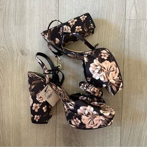 Express Black and Cream Floral Platform Heels